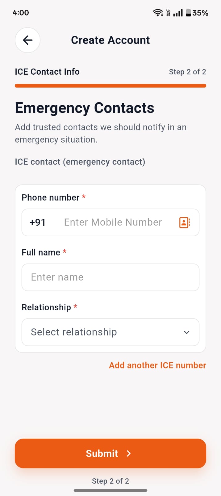 Add Your ICE Contacts